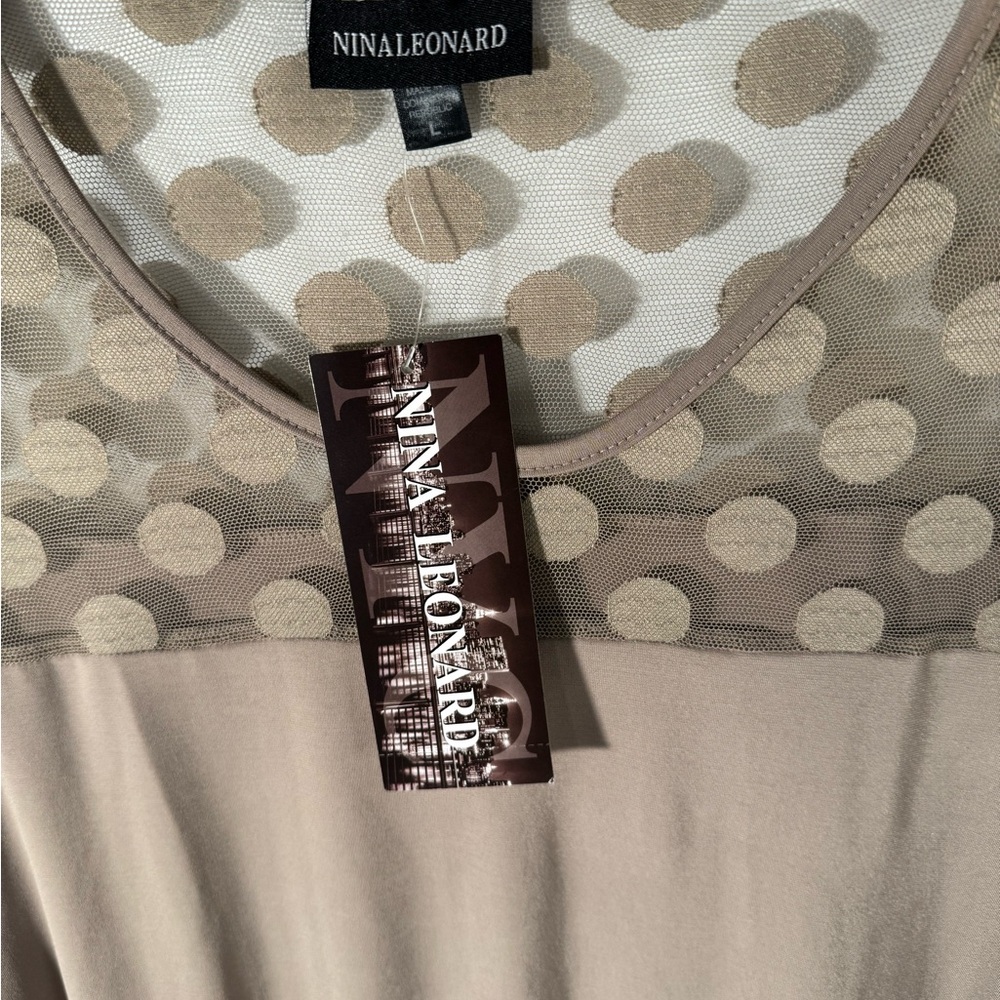 Nina Leonard - NWT - Elegant Taupe Polka Dot Dress - Picture 3 of 5